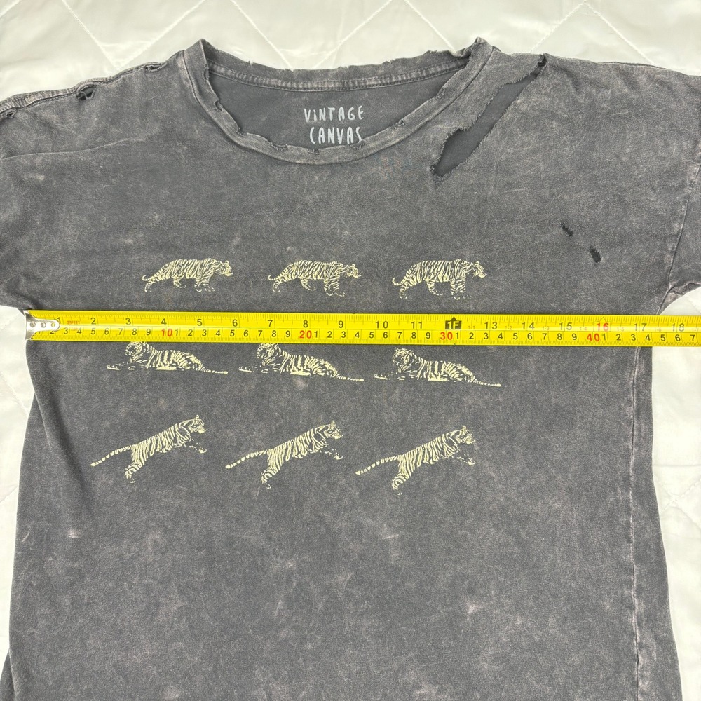 Vintage Canvas Distressed Tiger Graphic Tee Small Acid Wash Grunge‎ Goth - Picture 9 of 11